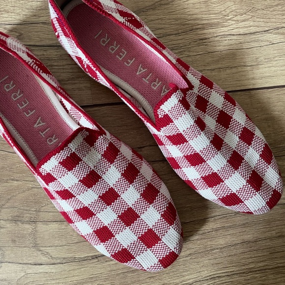Rothy’s The Loafers Marta Ferri Red and White Gingham Wood Sole LIMITED EDITION - Picture 5 of 6